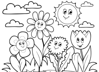 Rosnące kwiatki i słońce