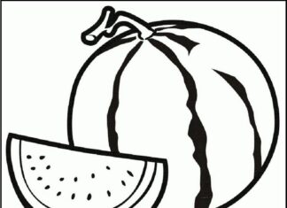 Cały arbuz i kawałek arbuz obrazek do drukowania