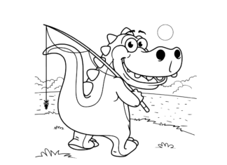 Dinozaur idzie na ryby Dinozaur idzie na ryby obrazek do drukowania