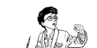 Harry Potter z różdżką harry potter z różdżką obrazek do drukowania