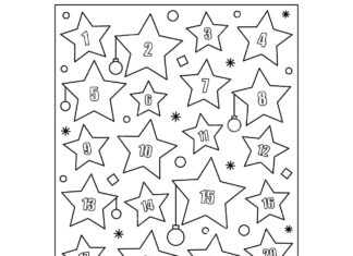 Kalendarz adwentowy w gwiazdki Kalendarz adwentowy w gwiazdki obrazek do drukowania