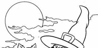 Wiedźma z kotkiem wiedźma z kotkiem obrazek do drukowania