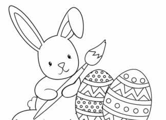 Zajączek wielkanocny maluje jajka zajączek wielkanocny maluje jajka obrazek do drukowania