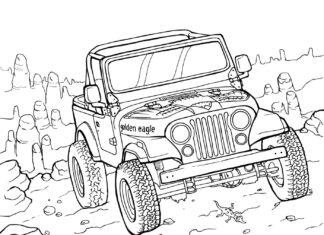 Jeep Wrangler bez dachu Jeep Wrangler bez dachu kolorowanka do drukowania