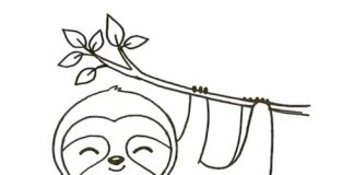 Uśmiechnięty leniwiec Uśmiechnięty leniwiec kolorowanka do drukowania