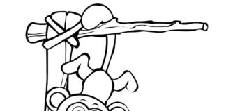 Małpka z bananem Małpka z bananem kolorowanka do drukowania