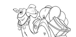 Wielbłąd z bagażem Wielbłąd z bagażem kolorowanka do drukowania