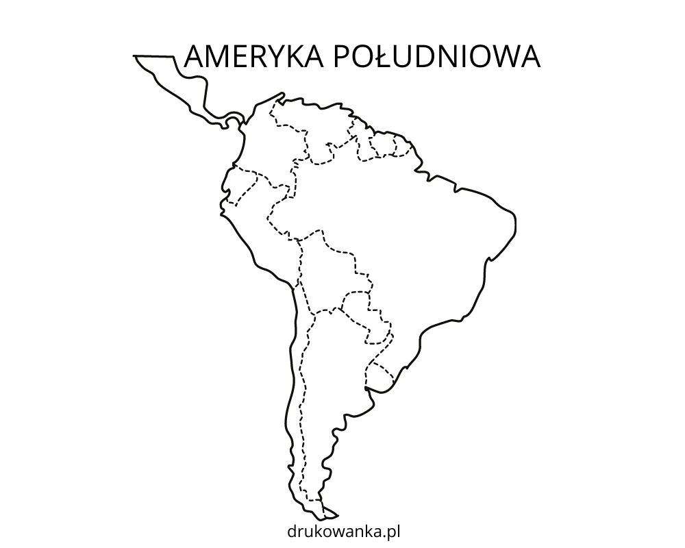 Kolorowanka Ameryka Południowa mapa do druku i online