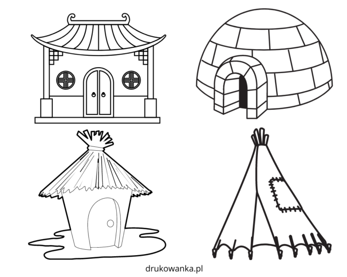 domy na świecie kolorowanka do drukowania