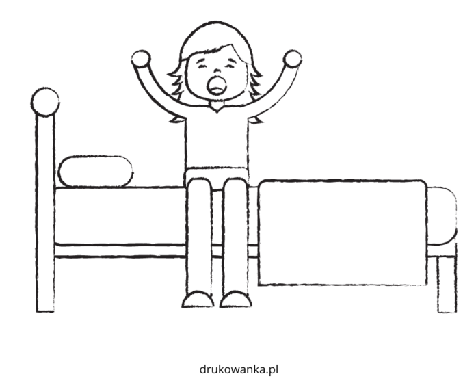 dzieciak wstaje z łóżka kolorowanka do drukowania