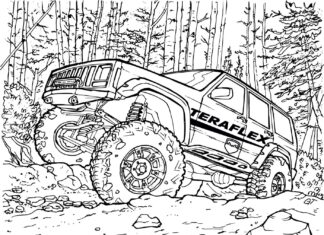 Dżip w lesie dżip w lesie kolorowanka do drukowania