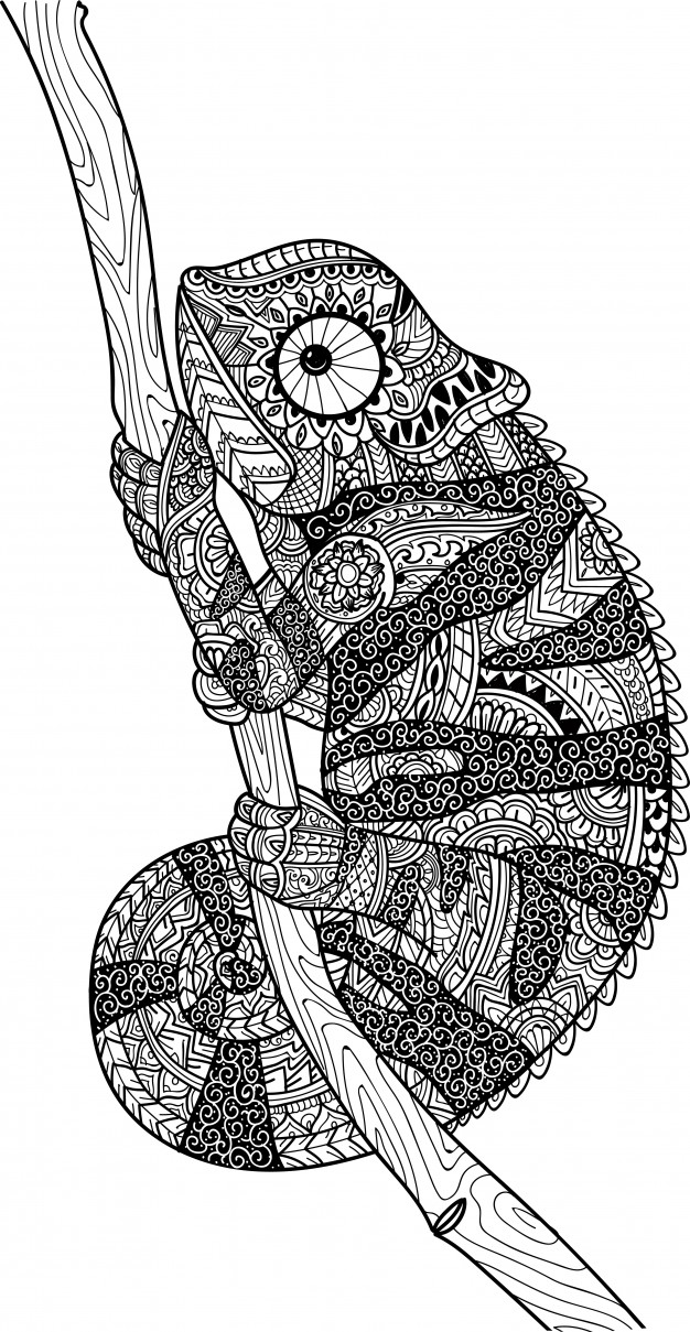 kameleon na drzewie zentangle kolorowanka do drukowania