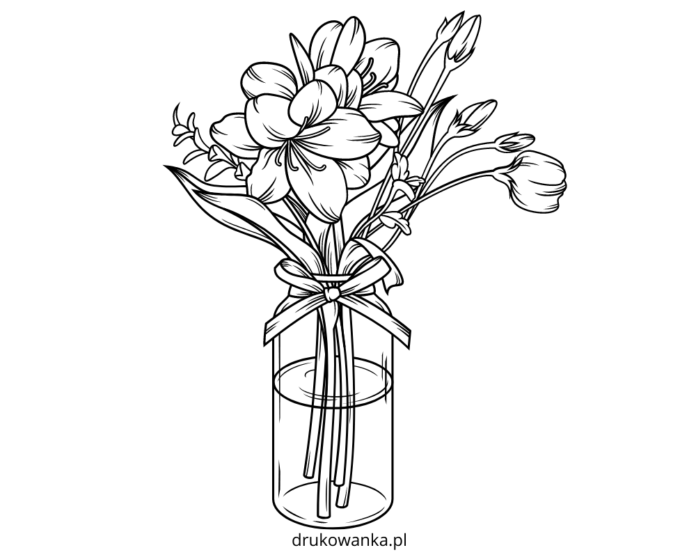 kwiaty azalea w wazonie kolorowanka do drukowania
