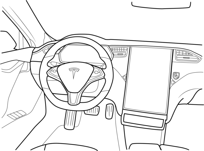 tesla wnętrze samochodu kolorowanka do drukowania