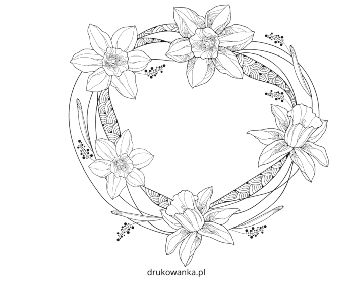 wianek z narcyzów kolorowanka do drukowania