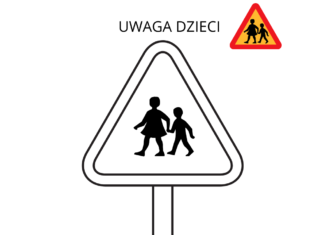 Znak uwaga dzieci znak uwaga dzieci kolorowanka do drukowania