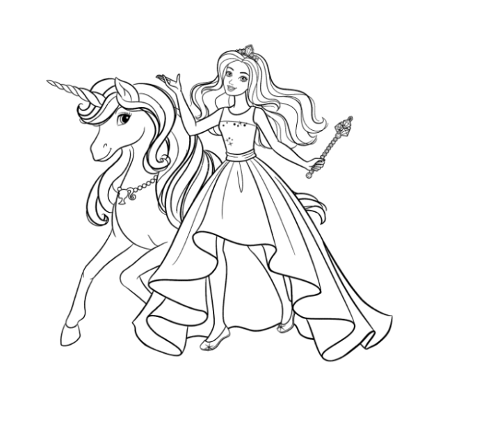 barbie i jednorożec kolorowanka do drukowania