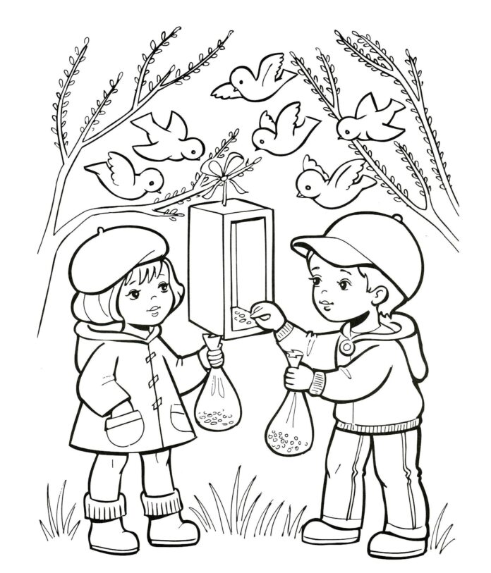 dokarmianie zwierzat zima kolorowanka do drukowania