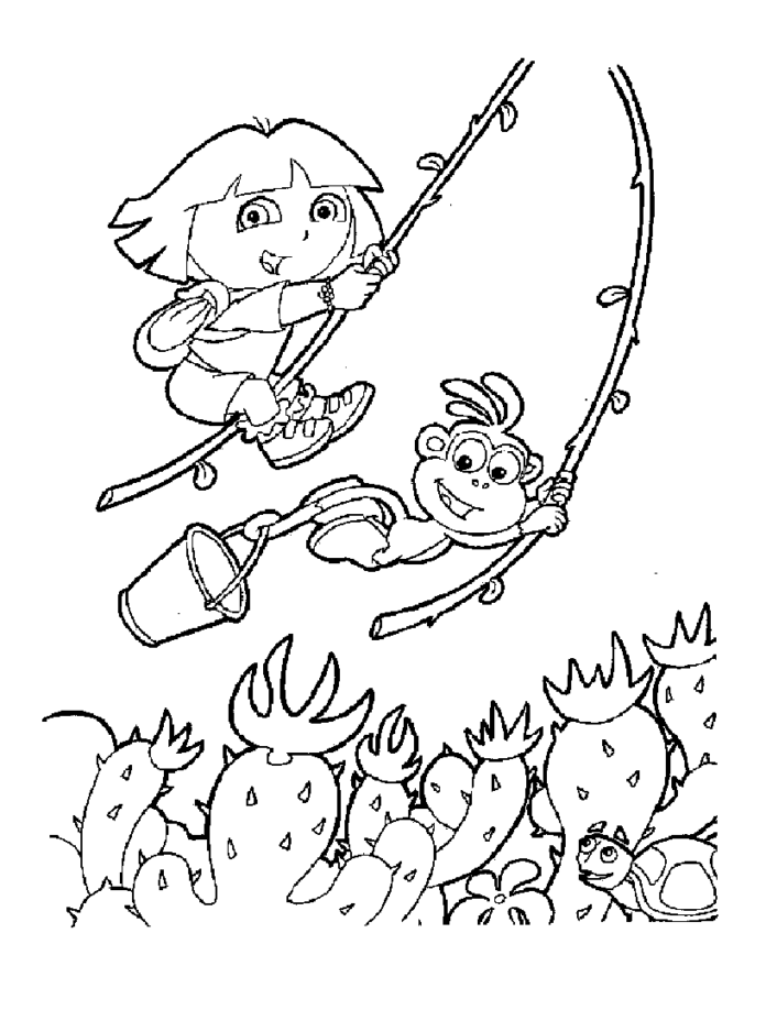 dora i butek idą na ryby kolorowanka do drukowania