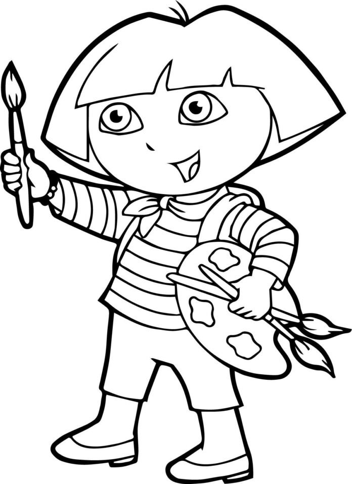 dora maluje obraz kolorowanka do drukowania