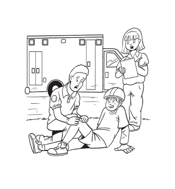 lekarz z karetki i pacjent po wypadku kolorowanka do drukowania