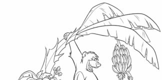 Mowgli i Baloo zrywają banany mowgli i baloo zrywają banany kolorowanka do drukowania