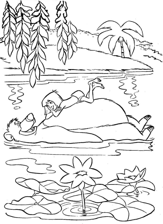 mowgli zabawy z balo kolorowanka do drukowania