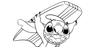 Stich z deską na plaży stitch z deską na plaży kolorowanka do drukowania