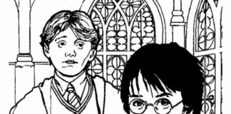 Harry z przyjacielem - kolorowanka Ronald Weasley z bajki harry potter do druku