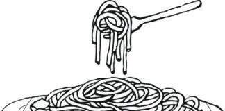 Danie z makaronu spagetti kolorowanka danie z makaronu spagetti do druku