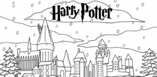 Zamek i szkoła - kolorowanka hogward z harrego potter dla dzieci