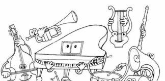 Instrumenty muzyczne Dla chłopców i dziewczyn - kolorowanka instrumenty muzyczne do druku online dla dzieci