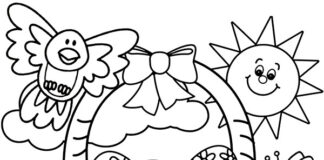 Koszyczek Wielkanocny do święcenia kolorowanka koszyczek wielkanocny z jajkami i innymi ozdobami do święcenia w kościele do druku