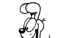 Dla dzieci - kolorowanka piesek Odie z bajki do druku