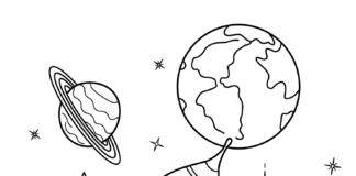 Rakieta i planety kolorowanka rakieta i planety w kosmosie do druku dla dzieci