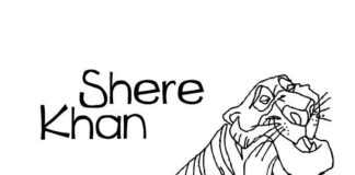 Tygrys Shere Khane kolorowanka tygrys Shere Khane z bajki disneya księga dżungli do druku dla dzieci