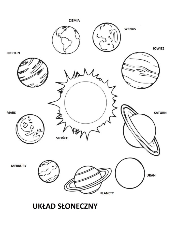 Malowanka i kolorowanka układ słoneczny do druku dla dzieci