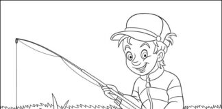 Wędkowanie nad jeziorem kolorowanka wędkowanie do druku dla dzieci