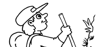 Dla dzieci online kolorowanka wędrówka po góach na szlaku do druku