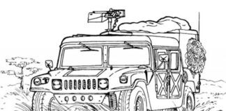 Wojskowy pojazd HMMWV kolorowanka wojskowy pojazd HMMWV do druku dla dzieci