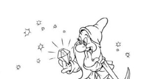 Wydobywanie diamentów z krasnalem kolorowanka z krasnalami z bajki dla dzieci do druku