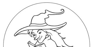 Latająca kobieta wiedźma na miotle kolorowanka online