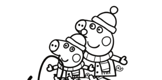 Świnka Peppa na sankach świnka peppa na sandach kolorowanka do druku