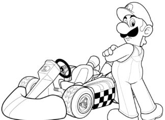 kolorowanka luigi i samochód do kartingu