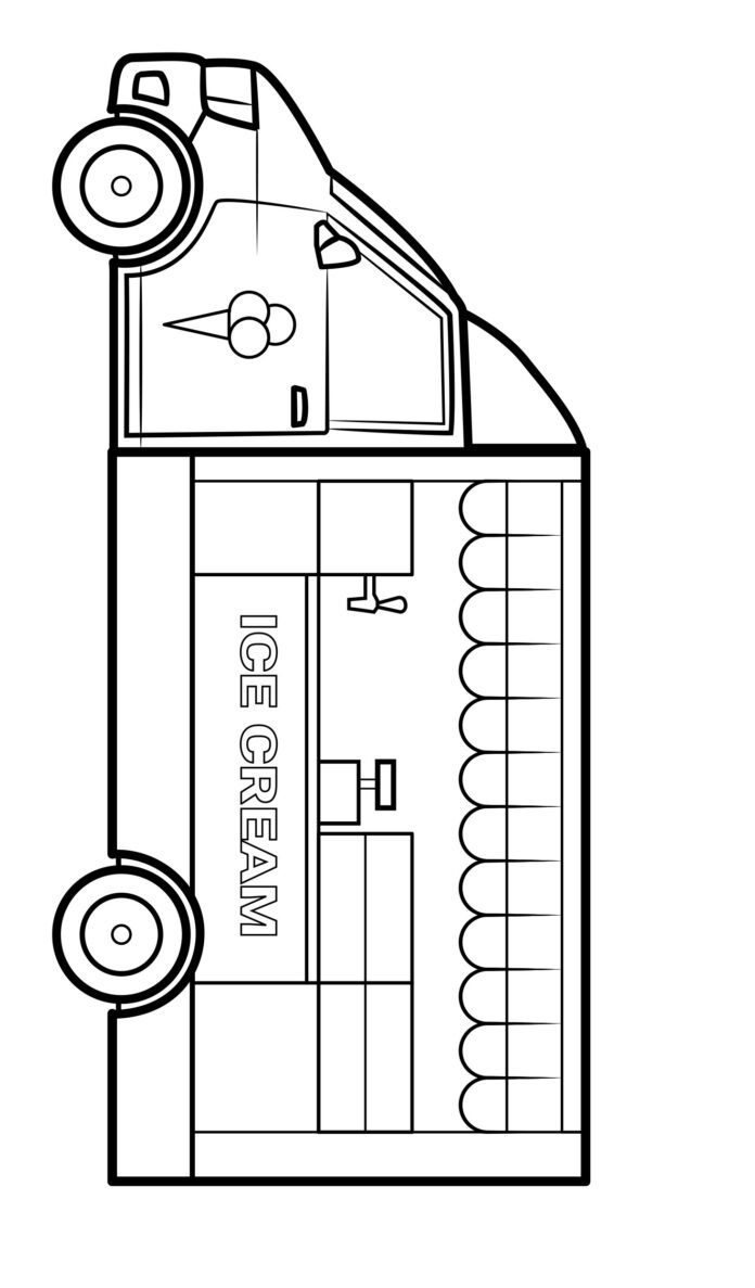 Kolorowanka samochód z lodami - lodziarnia