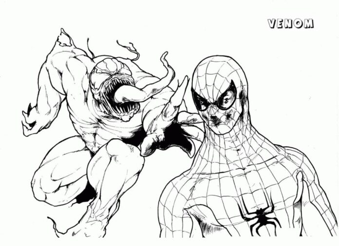 Kolorowanka online Pojedynek Venom i Spiderman