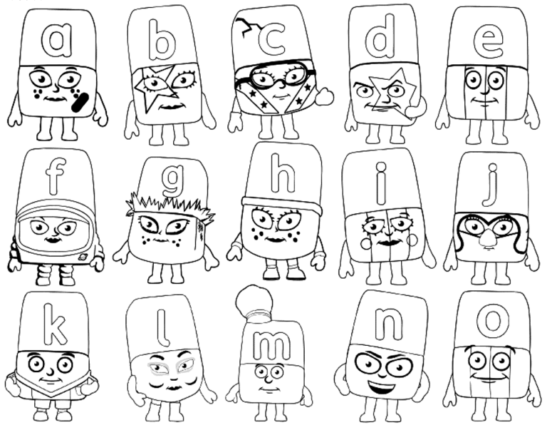 Kolorowanka Nauka alfabetu z Alphablocks do druku i online