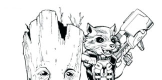 Kolorowanka online Root i Rocket Raccoon