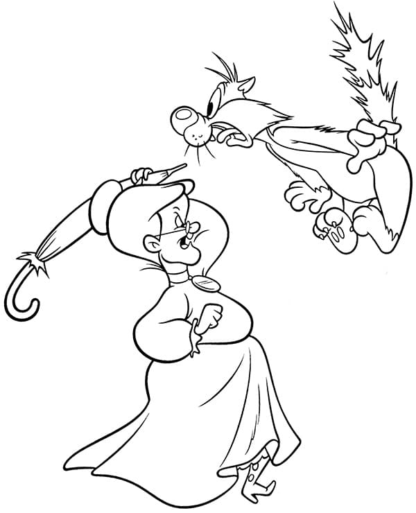 Kolorowanka Babcia i Sylwester do druku