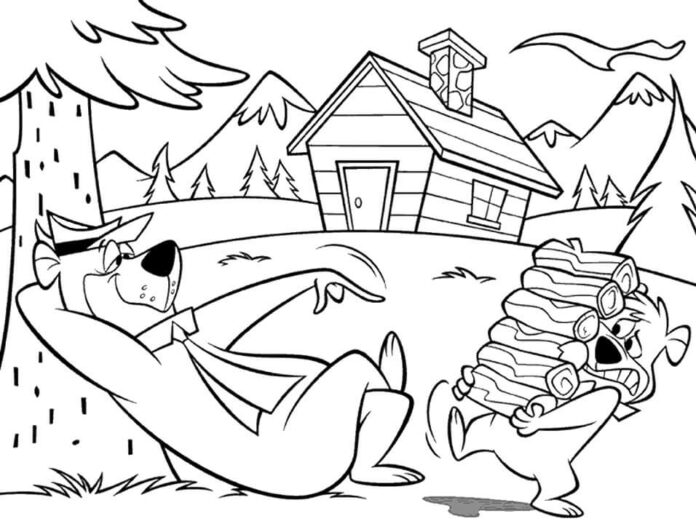 Kolorowanka Miś Yogi i park Yellowstone do wydruku